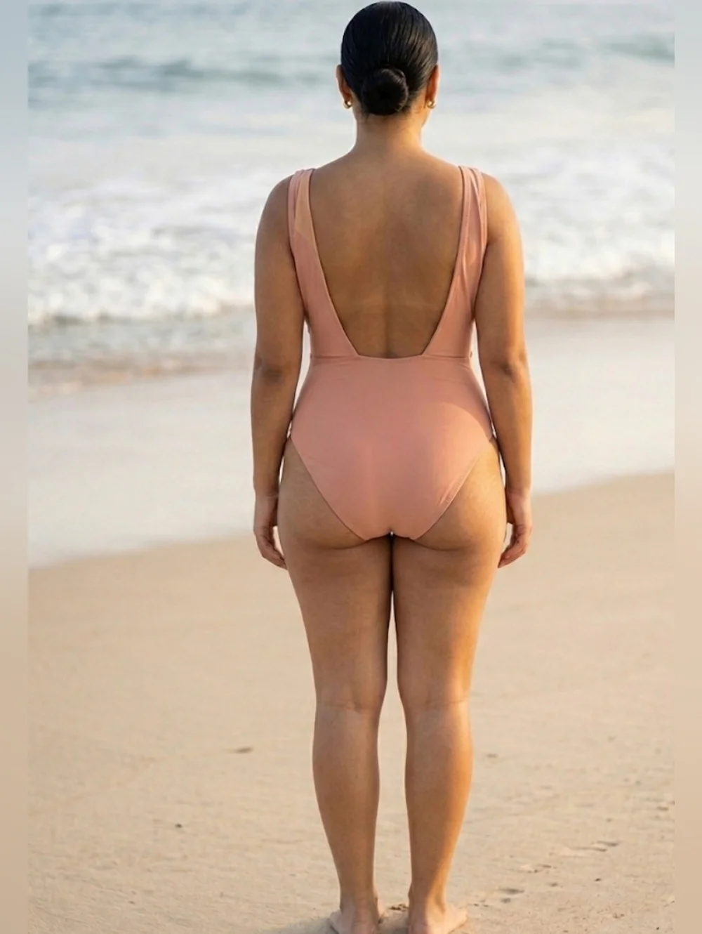 J. Crew Plunge V-Neck One-Piece Swimsuit - Nude Peach - Size 14